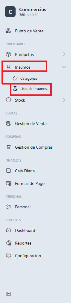 Lista de insumos