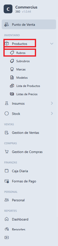 Como se crea un Rubro